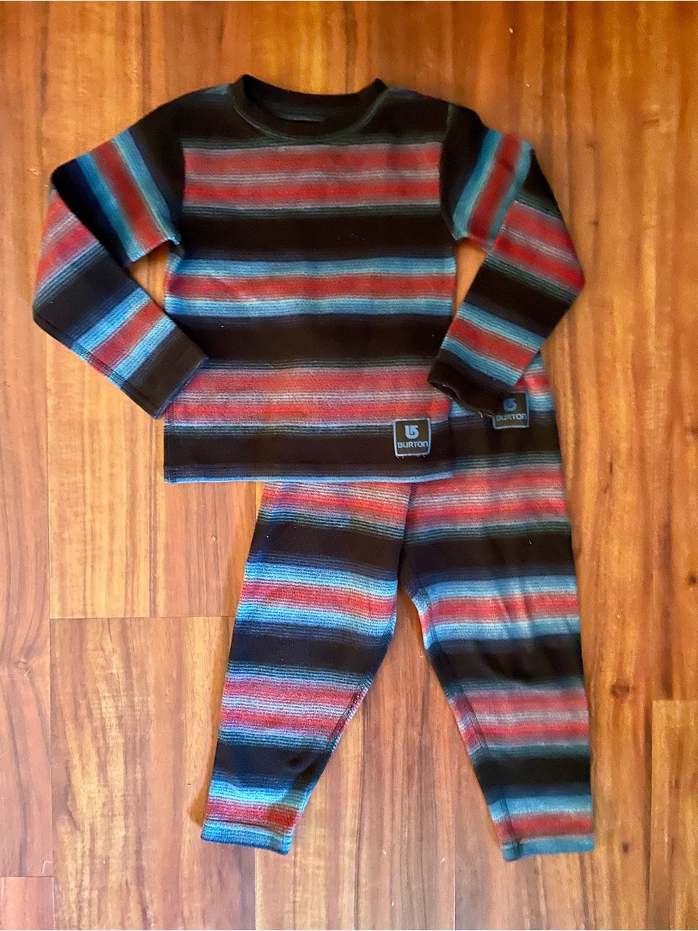 Burton Fleece Base Layer Set 2T Black with Blue & Red Stripes VGUC
